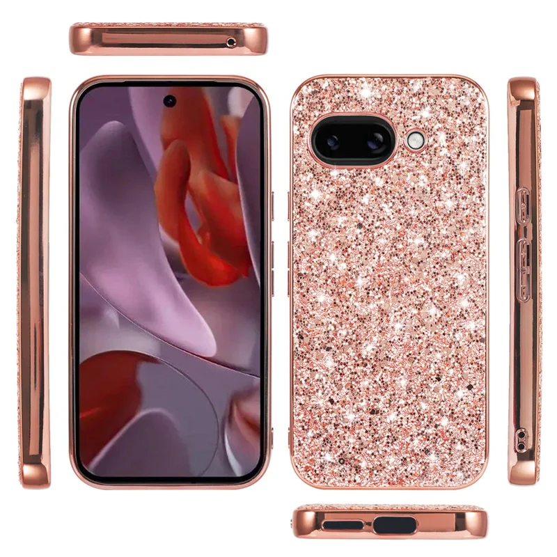 For Google Pixel 9a Case TPU + PC Sparkling Glitter Phone Back Cover - Rose Gold