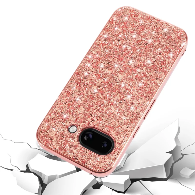 For Google Pixel 9a Case TPU + PC Sparkling Glitter Phone Back Cover - Rose Gold