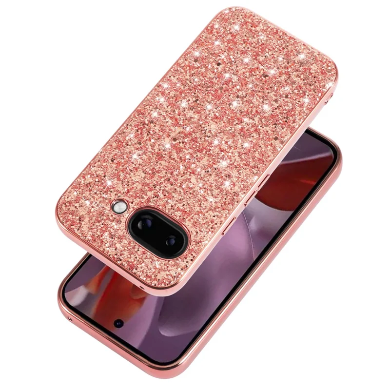 For Google Pixel 9a Case TPU + PC Sparkling Glitter Phone Back Cover - Rose Gold