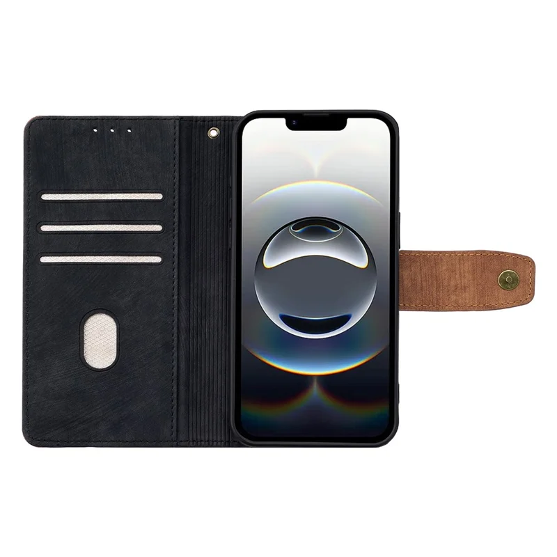 For iPhone 16e Hoesje met RFID-blokkering Kleurcombinatie PU Leer Wallet Telefoonhoes - Zwart