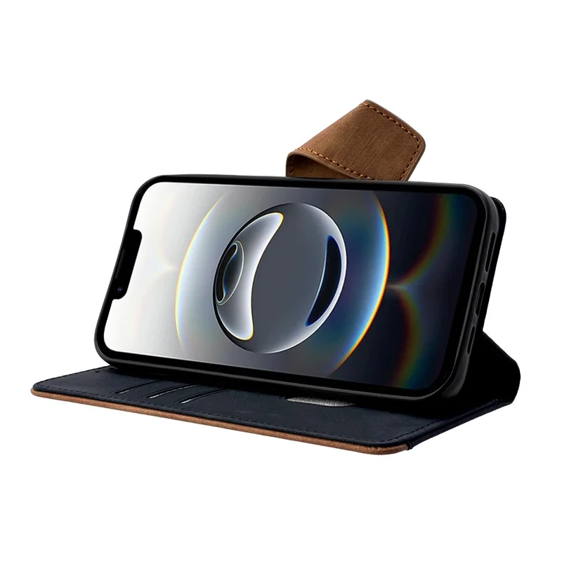 For iPhone 16e Hoesje met RFID-blokkering Kleurcombinatie PU Leer Wallet Telefoonhoes - Zwart