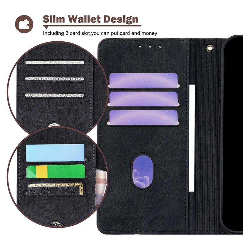 For iPhone 16e Hoesje met RFID-blokkering Kleurcombinatie PU Leer Wallet Telefoonhoes - Zwart