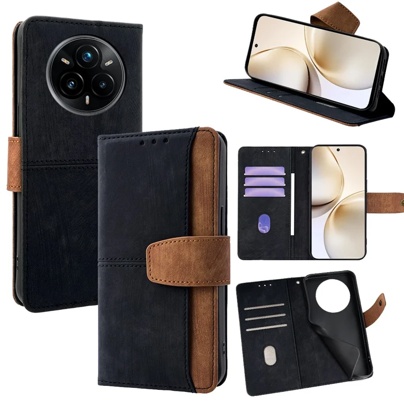 Voor Realme 14 Pro 5G hoesje RFID-blokkering Kleurcombinatie PU-leer portemonnee telefoonhoes - Zwart
