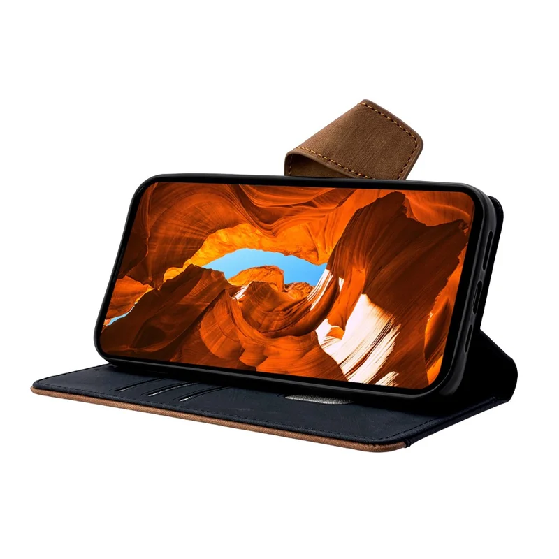 Voor Realme 14 Pro 5G hoesje RFID-blokkering Kleurcombinatie PU-leer portemonnee telefoonhoes - Zwart