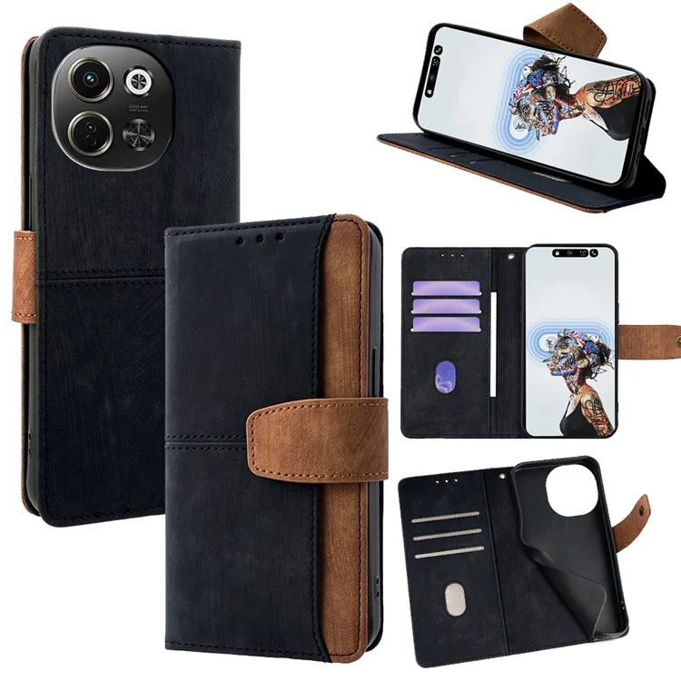For TECNO Pova 6 Neo 5G  /  Spark 30 5G Case RFID Blocking Color Splicing PU Leather Wallet Phone Cover - Black