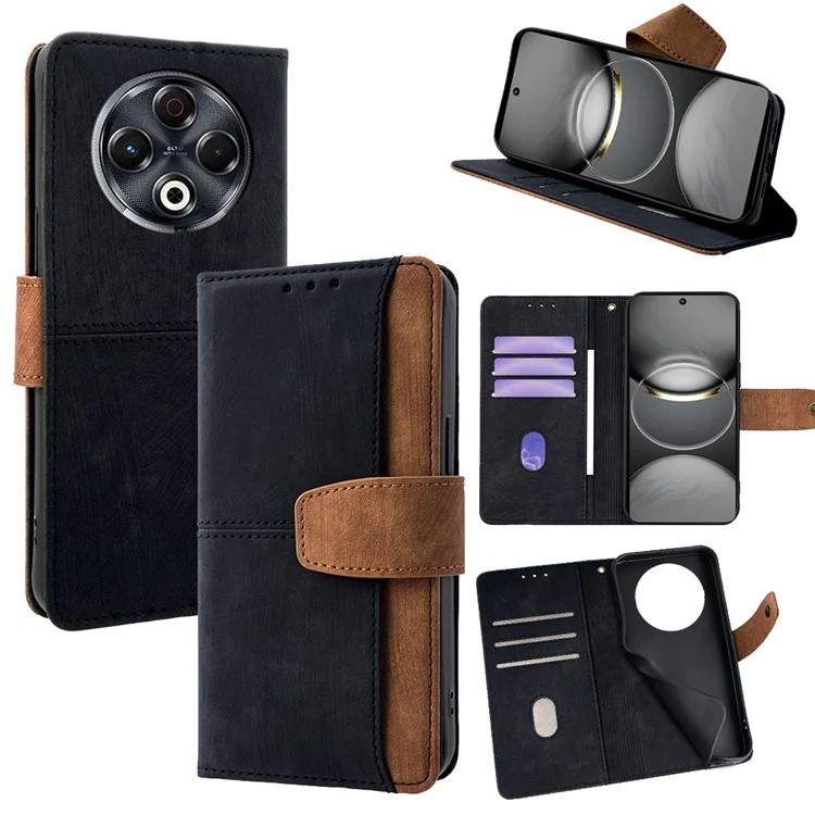For TECNO Spark 30 4G Case RFID Blocking Color Splicing PU Leather Wallet Phone Cover - Black