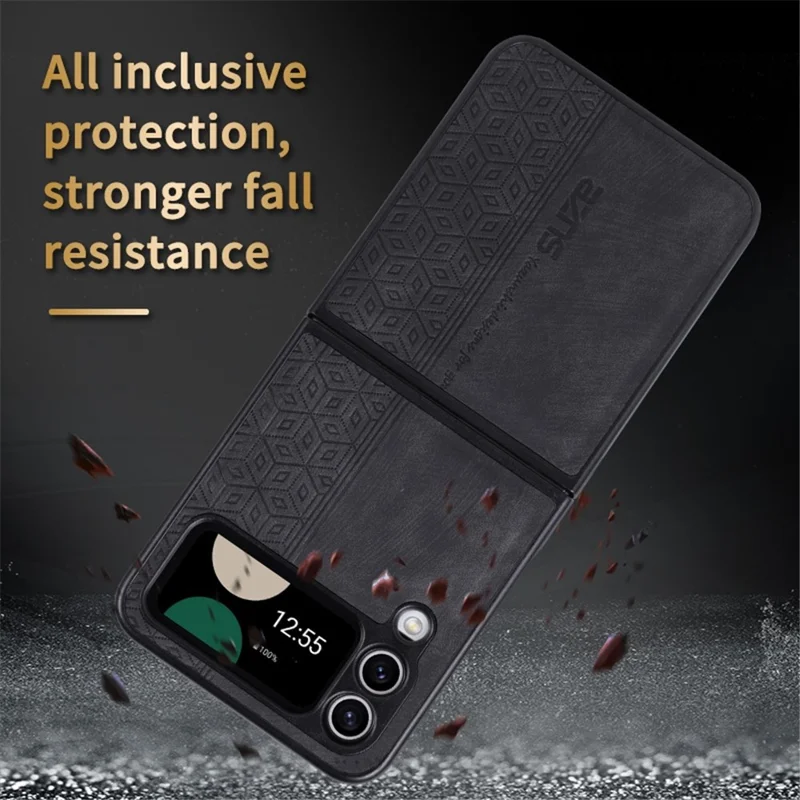 AZNS لجهاز Samsung Galaxy Z Flip4 5G غطاء هاتف بتصميم مطبوع من جلد PU مطلي بطبقة خلفية صلبة من مادة البولي كربونات - بني