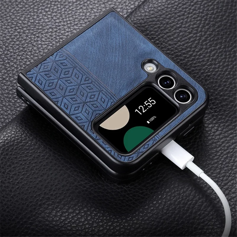 AZNS لجهاز Samsung Galaxy Z Flip4 5G غطاء هاتف بتصميم مطبوع من جلد PU مطلي بطبقة خلفية صلبة من مادة البولي كربونات - بني