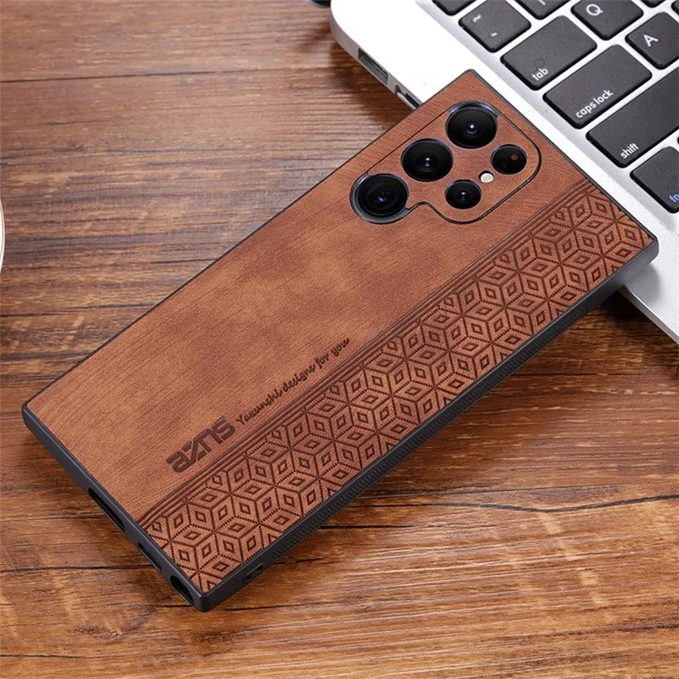 AZNS Para Samsung Galaxy S22 Ultra 5G Patrón Impreso PU Leather + TPU Case de Teléfono Celular a Prueba de Gota Cubierta Protectora - Marrón
