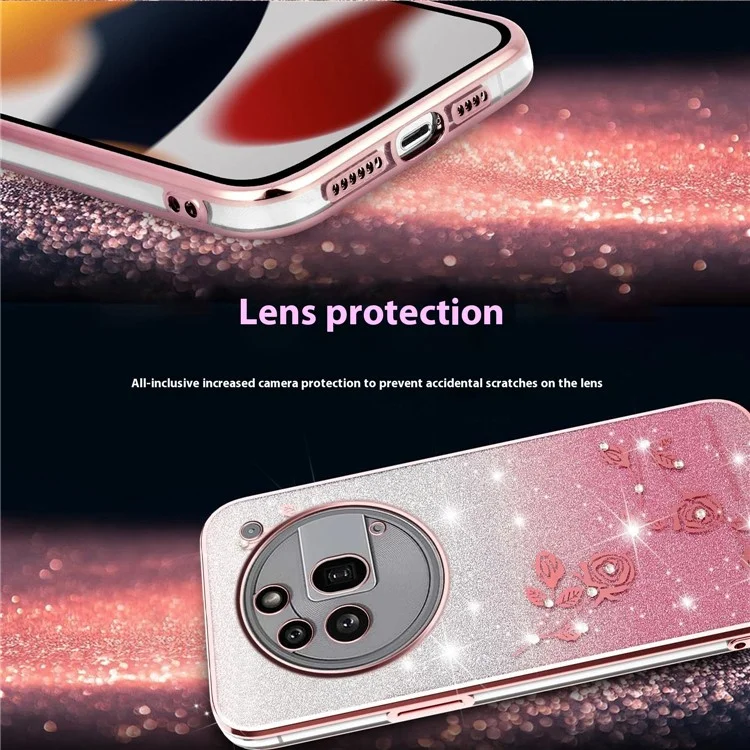 KADEM Funda para Nothing Phone (3a) Pro Flor TPU Flexible Degradado Funda de Teléfono - Oro Rosa