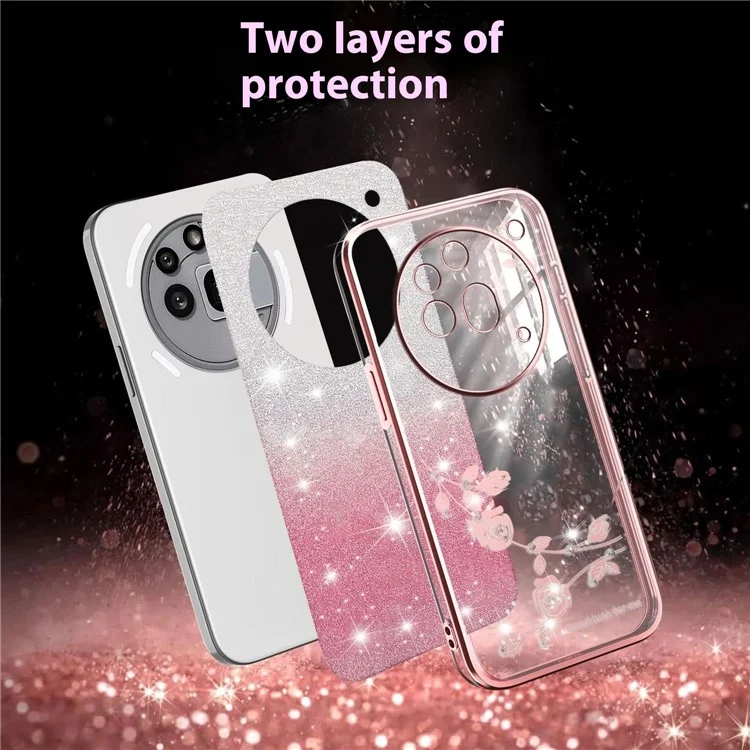 KADEM Funda para Nothing Phone (3a) Pro Flor TPU Flexible Degradado Funda de Teléfono - Oro Rosa