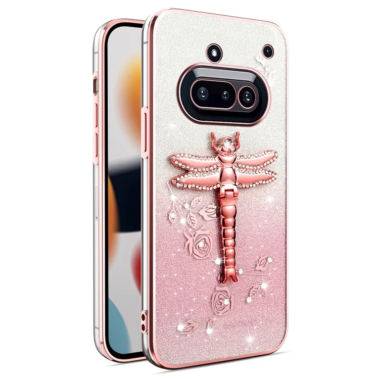 KADEM For Nothing Phone (3a) Case Dragonfly Kickstand TPU Flowers Glitter Phone Cover - Pink
