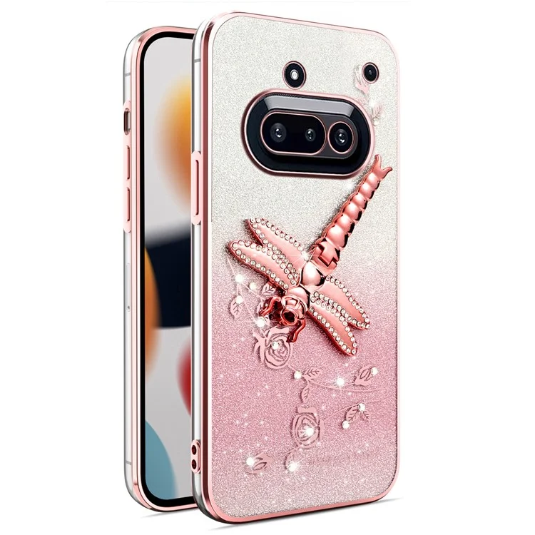 KADEM For Nothing Phone (3a) Case Dragonfly Kickstand TPU Flowers Glitter Phone Cover - Pink