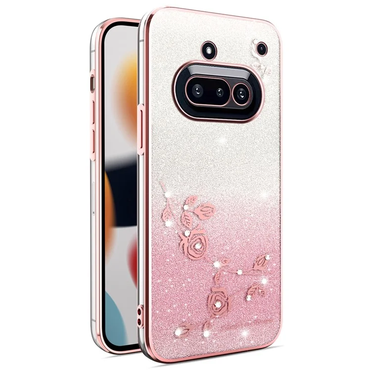 KADEM For Nothing Phone (3a) Case Dragonfly Kickstand TPU Flowers Glitter Phone Cover - Pink