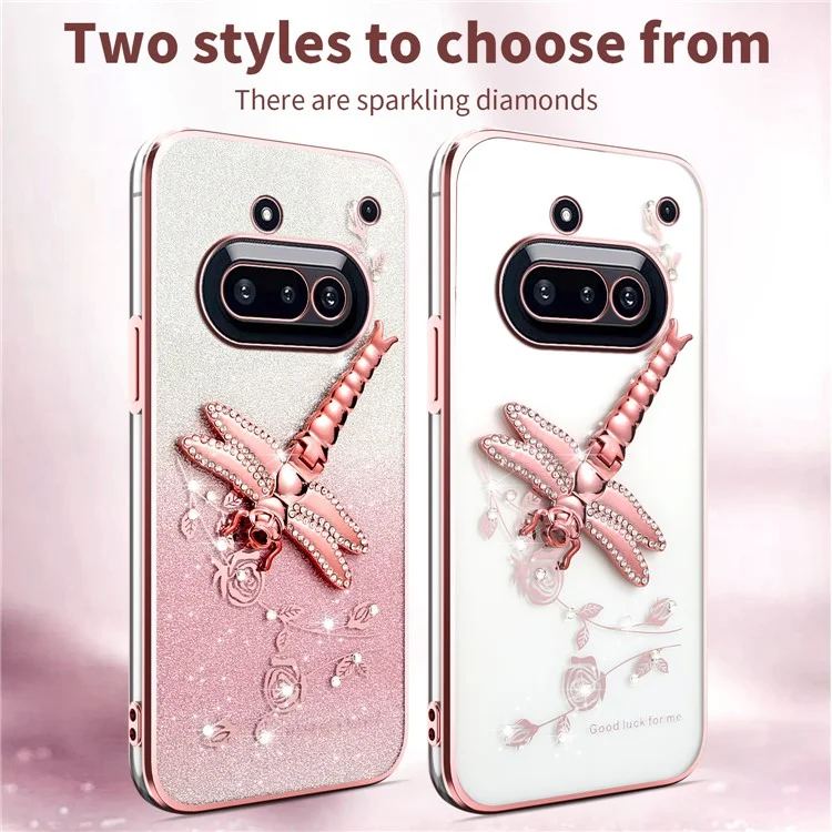 KADEM For Nothing Phone (3a) Case Dragonfly Kickstand TPU Flowers Glitter Phone Cover - Pink