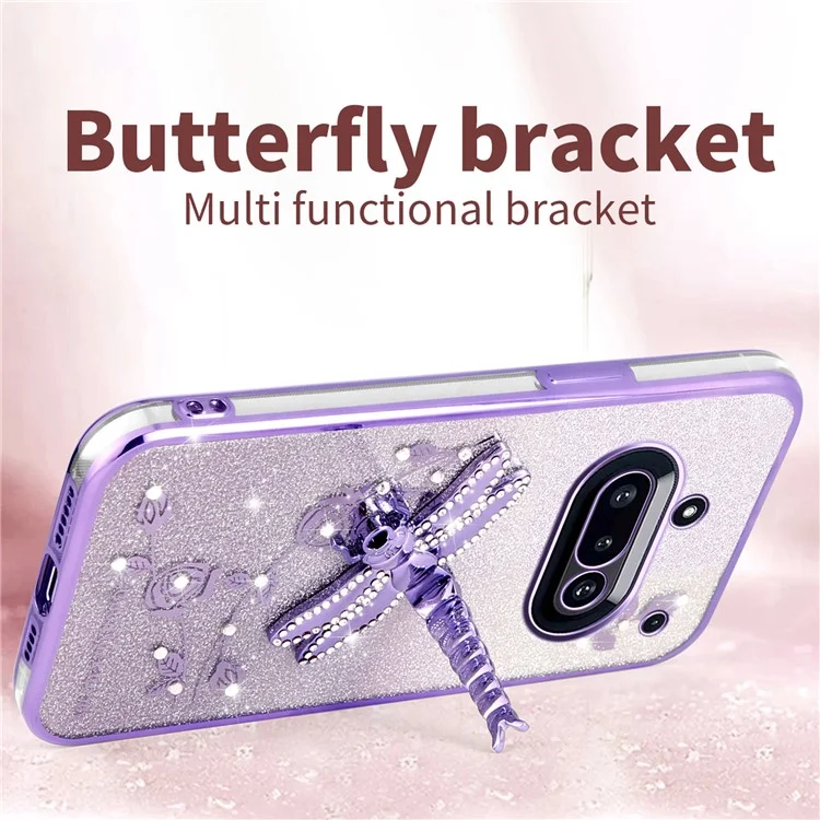 KADEM For Nothing Phone (3a) Case Dragonfly Kickstand TPU Flowers Glitter Phone Cover - Pink