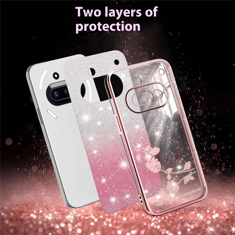 KADEM For Nothing Phone (3a) Case Flower TPU Flexible Gradient Phone Cover - Rose Gold