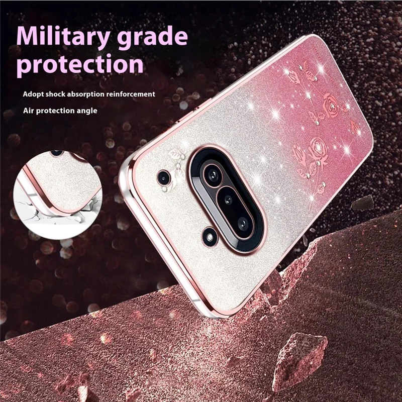 KADEM For Nothing Phone (3a) Case Flower TPU Flexible Gradient Phone Cover - Rose Gold