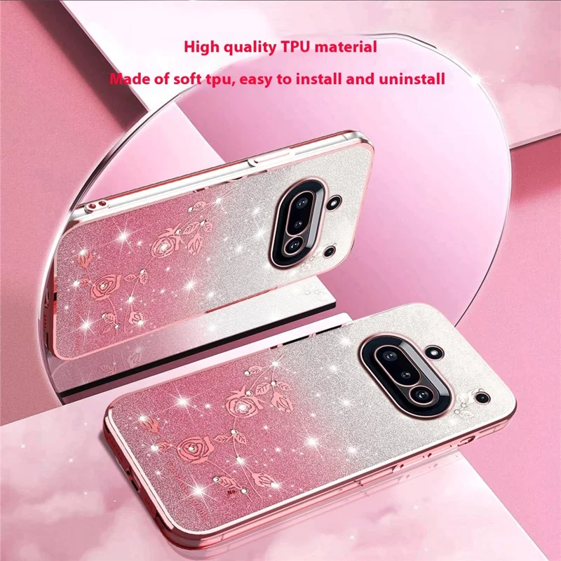 KADEM For Nothing Phone (3a) Case Flower TPU Flexible Gradient Phone Cover - Rose Gold