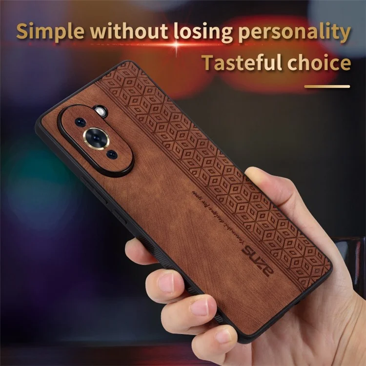 Couvercle TPU Enduit en Cuir AZNS Pour Huawei Nova 10 Pro 4G, Motif Imprimé Anti-slip Côté Bord du Bord Scratch Case de Téléphone - Brun