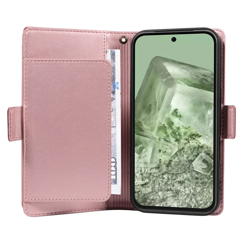 Cover per Google Pixel 8a con Porta Carte e Supporto in Pelle PU Flip - Oro Rosa