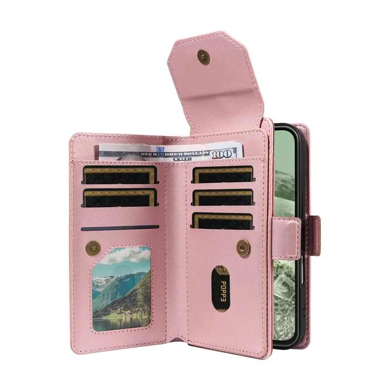 Cover per Google Pixel 8a con Porta Carte e Supporto in Pelle PU Flip - Oro Rosa