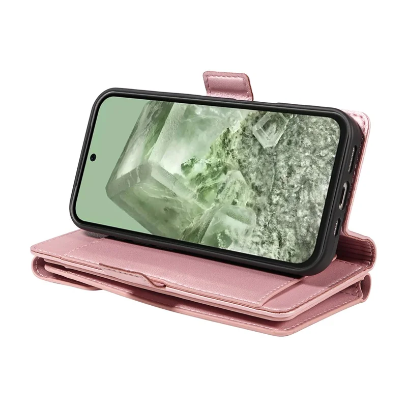 Cover per Google Pixel 8a con Porta Carte e Supporto in Pelle PU Flip - Oro Rosa