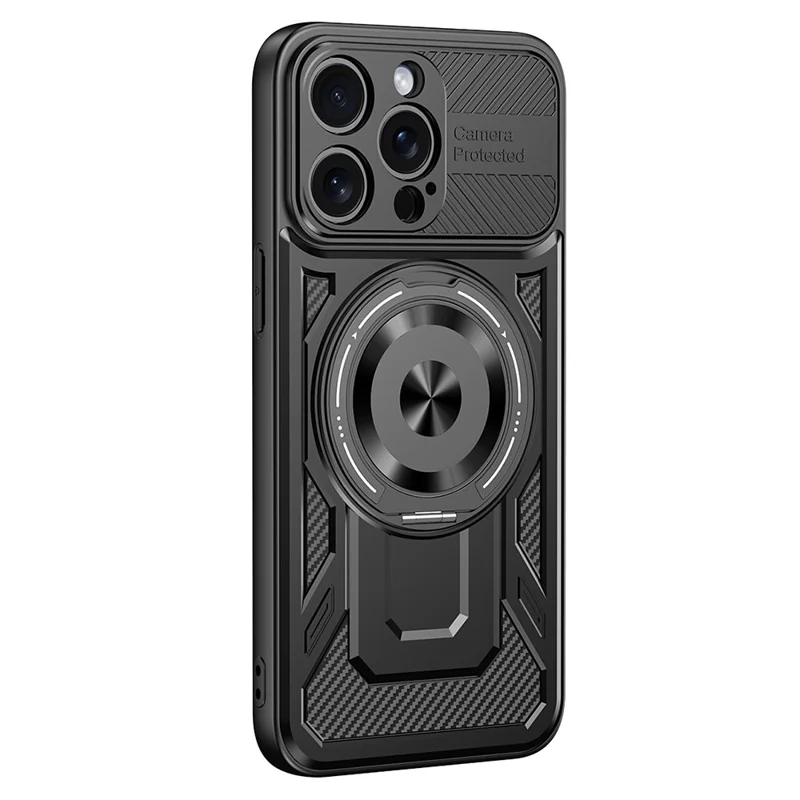 For iPhone 15 Pro Max Case Compatible with MagSafe Rotating Kickstand TPU + PC Phone Cover - Black