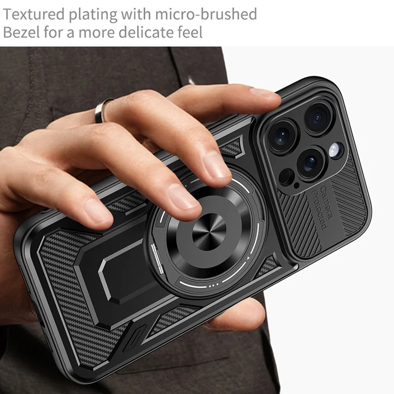 For iPhone 15 Pro Max Case Compatible with MagSafe Rotating Kickstand TPU + PC Phone Cover - Black