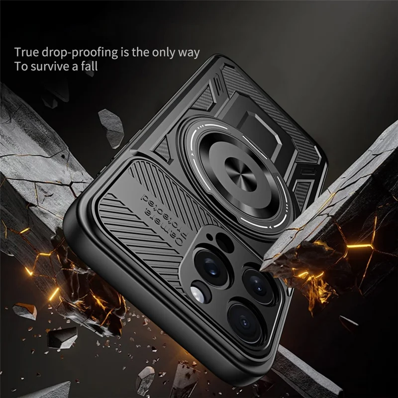 For iPhone 15 Pro Max Case Compatible with MagSafe Rotating Kickstand TPU + PC Phone Cover - Black