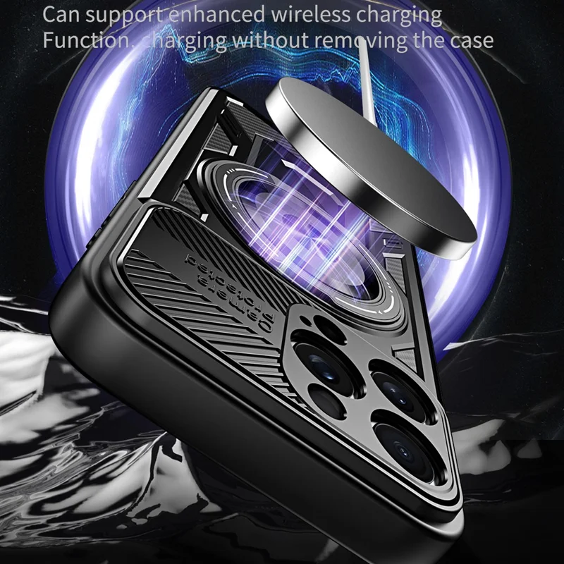 For iPhone 15 Pro Max Case Compatible with MagSafe Rotating Kickstand TPU + PC Phone Cover - Black