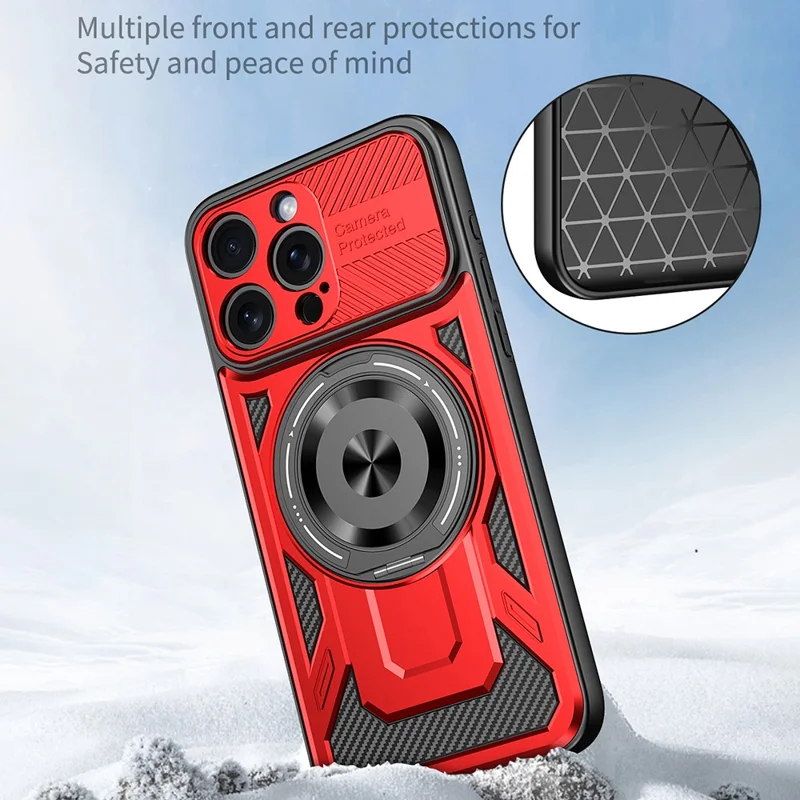 For iPhone 15 Pro Max Case Compatible with MagSafe Rotating Kickstand TPU + PC Phone Cover - Black