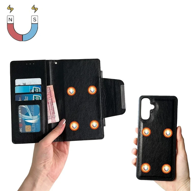 For Samsung Galaxy A56 5G Case Detachable PU Leather 2 in 1 Magnetic Wallet Phone Cover - Black