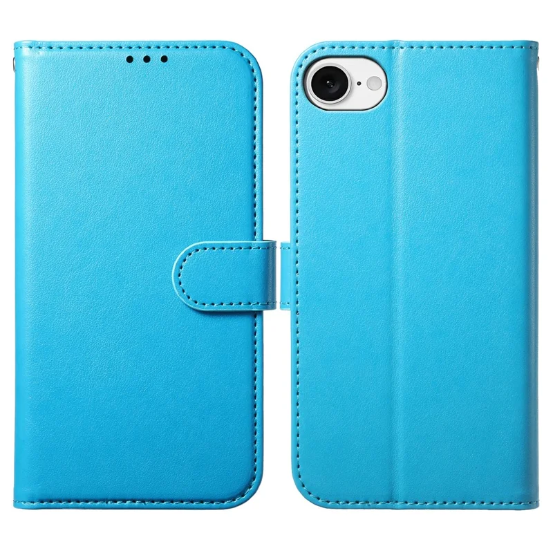 For iPhone 17e / 16e Wallet Phone Case with 8 Card Slot Stand PU Leather Folio Flip Cover - Sky Blue