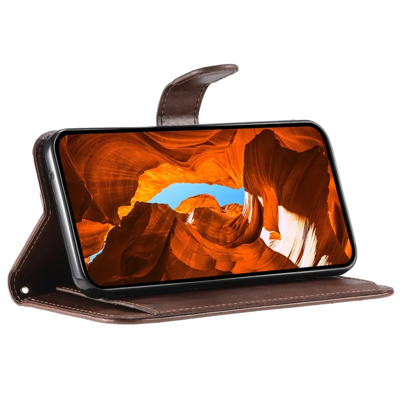For iPhone 17e / 16e Wallet Phone Case with 8 Card Slot Stand PU Leather Folio Flip Cover - Coffee