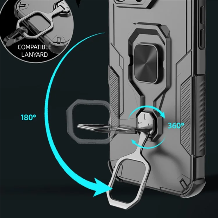 For iPhone 16 Case Rotatable Ring Kickstand PC + TPU Shockproof Phone Cover - Titanium Grey