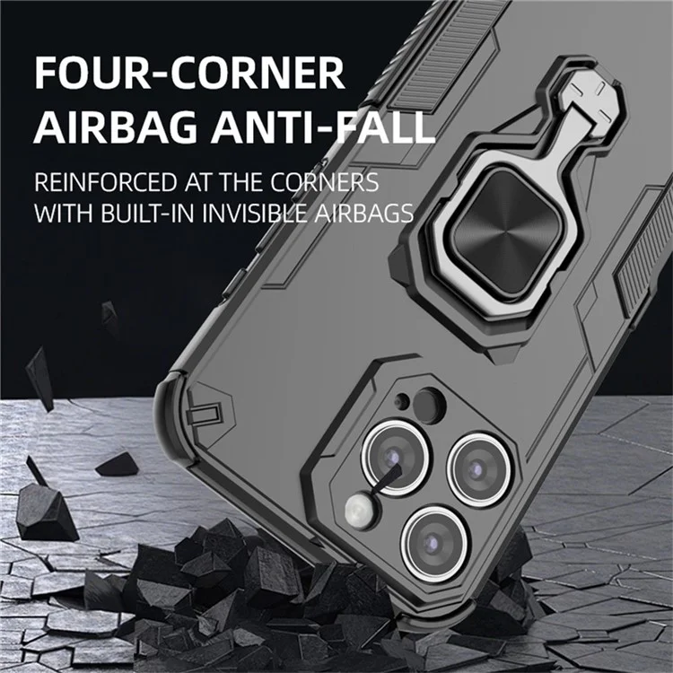 For iPhone 16 Pro Case Rotatable Ring Kickstand PC + TPU Shockproof Phone Cover - Titanium Grey