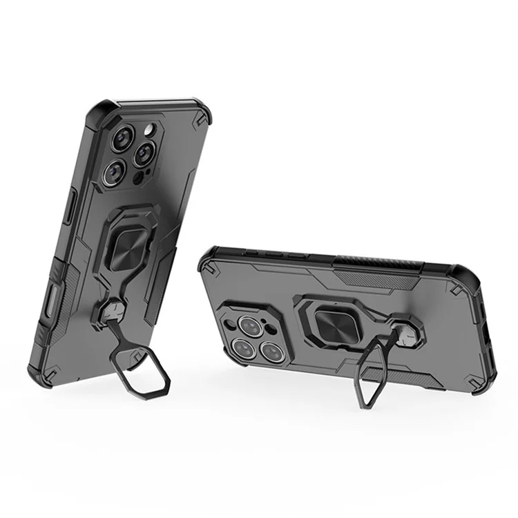 For iPhone 16 Pro Case Rotatable Ring Kickstand PC + TPU Shockproof Phone Cover - Titanium Grey