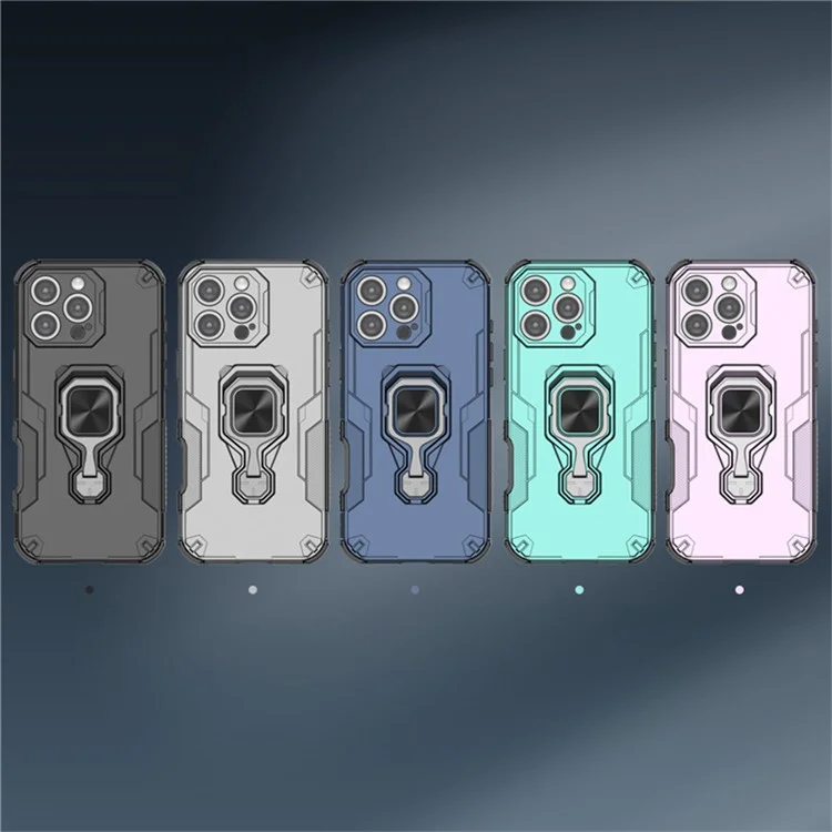 For iPhone 16 Pro Case Rotatable Ring Kickstand PC + TPU Shockproof Phone Cover - Titanium Grey