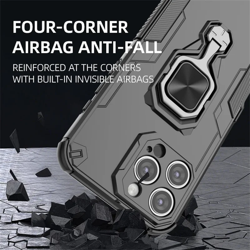 For iPhone 16 Pro Max Case Rotatable Ring Kickstand PC + TPU Shockproof Phone Cover - Titanium Grey