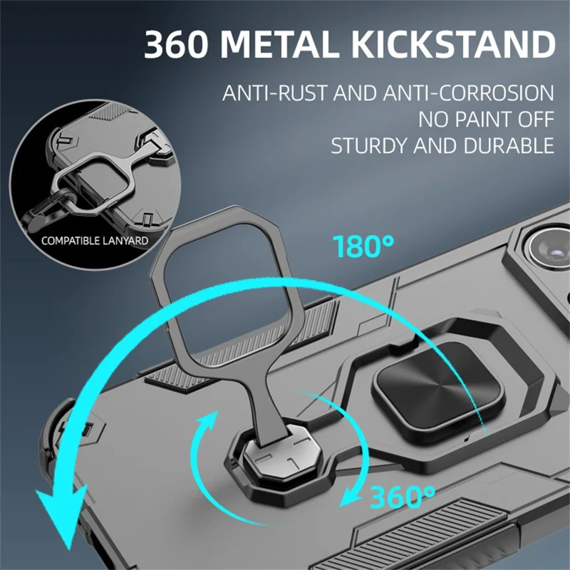 For iPhone 16 Pro Max Case Rotatable Ring Kickstand PC + TPU Shockproof Phone Cover - Titanium Grey