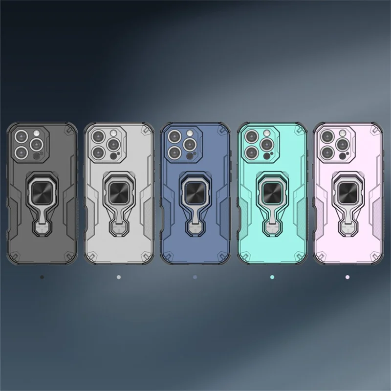 For iPhone 16 Pro Max Case Rotatable Ring Kickstand PC + TPU Shockproof Phone Cover - Titanium Grey