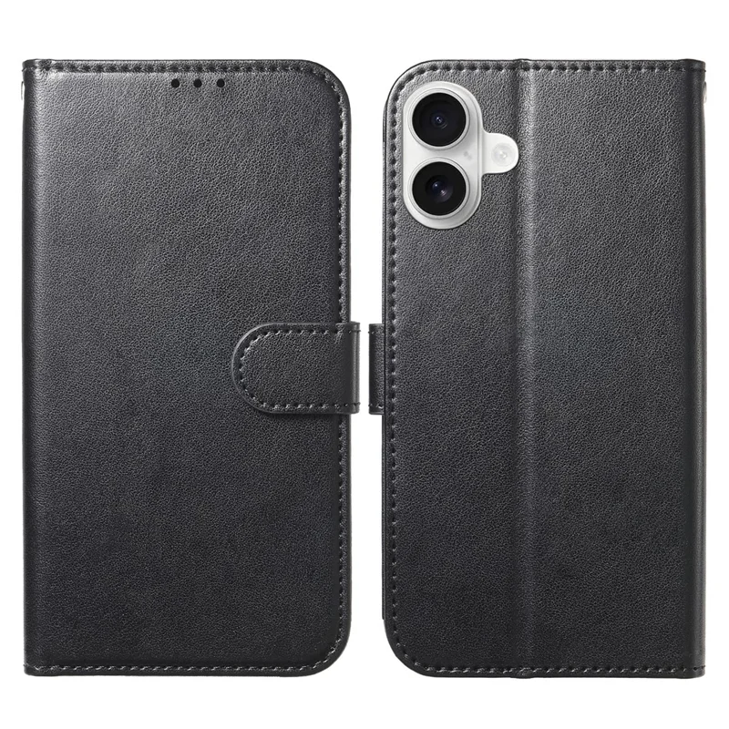 For iPhone 16 Wallet Phone Case with 8 Card Slot Stand PU Leather Folio Flip Cover - Black