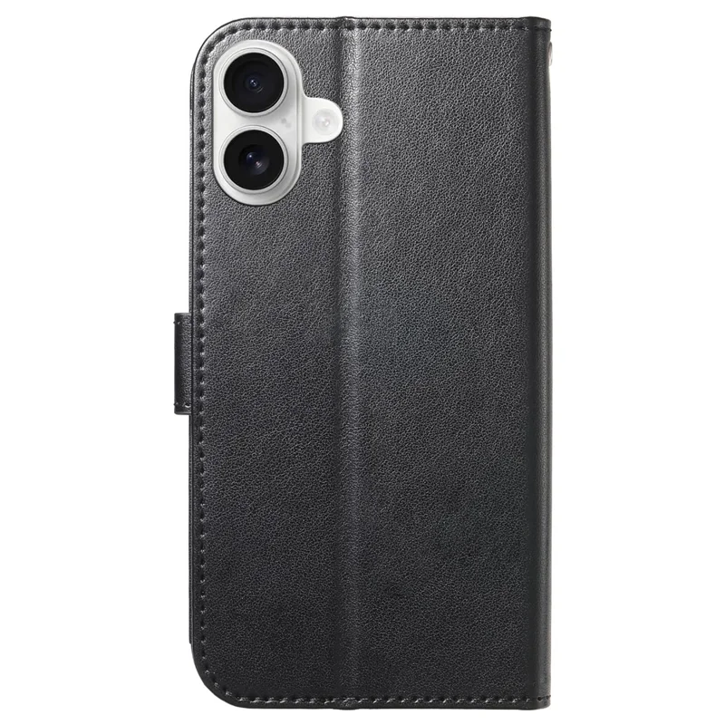 For iPhone 16 Wallet Phone Case with 8 Card Slot Stand PU Leather Folio Flip Cover - Black