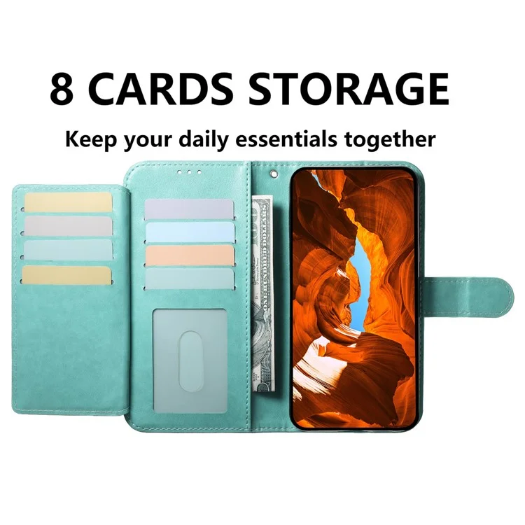 Für Samsung Galaxy A55 5G Geldbörsen-Handyhülle mit 8 Kartenfächern, Ständer, PU-Leder Folio Flip Cover - Grün