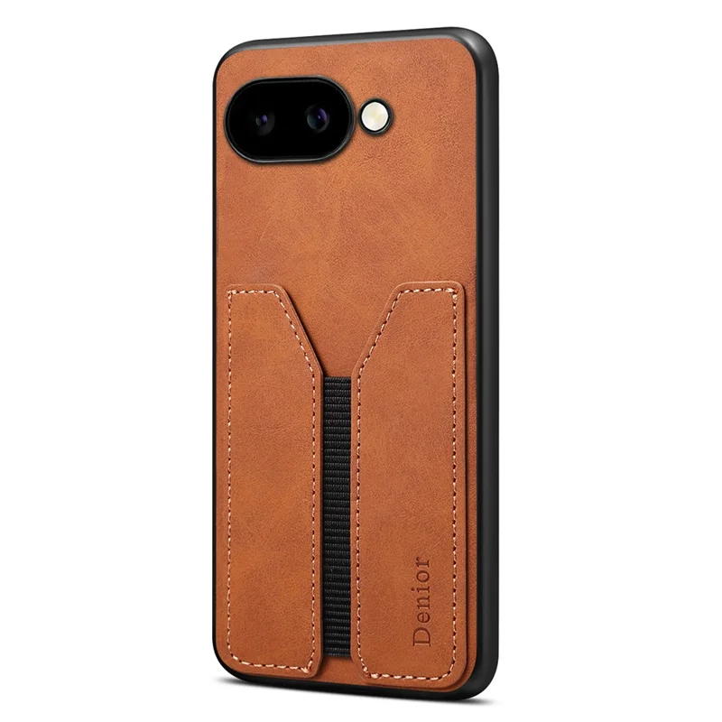 DENIOR For Google Pixel 9a Case Elastic Card Holder PU Leather + TPU + PC Phone Cover - Brown