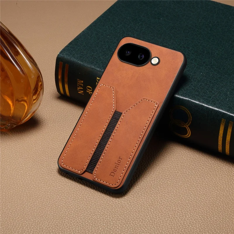 DENIOR For Google Pixel 9a Case Elastic Card Holder PU Leather + TPU + PC Phone Cover - Brown