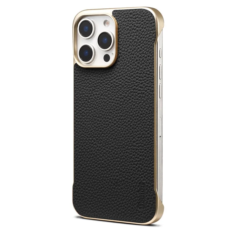 Чехол Magnetic для iPhone 16 Pro из натуральной воловьей кожи с текстурой личи + PC-накладка без рамки - Черный