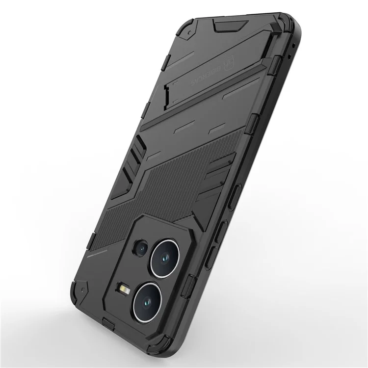 Жёсткий PC + мягкий TPU ударопрочный чехол для vivo V25 5G, чехол для телефона со складной подставкой - чёрный