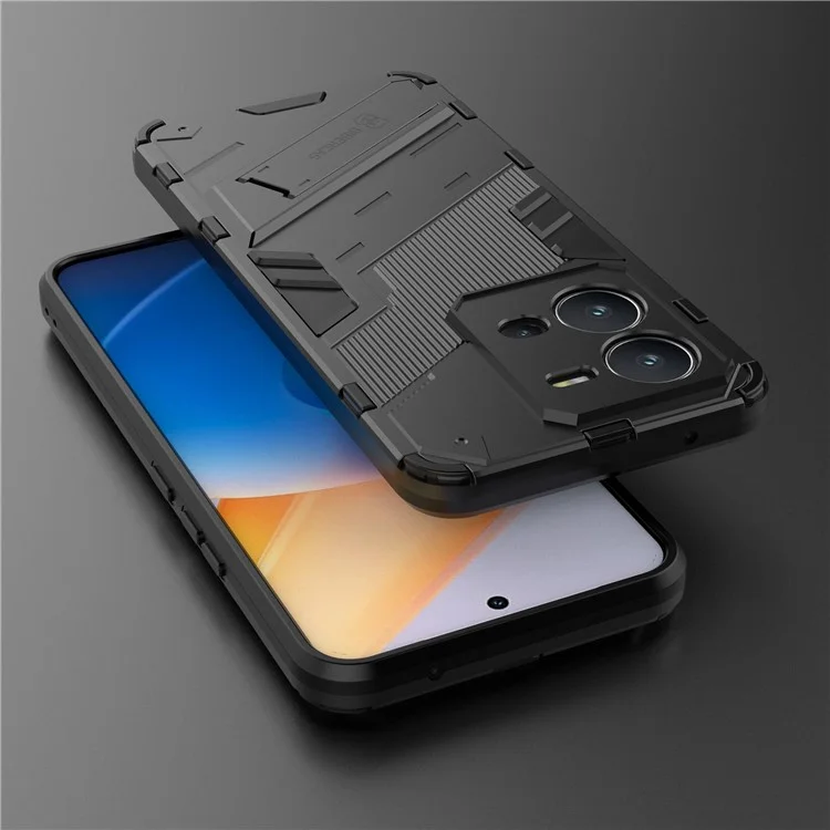 Жёсткий PC + мягкий TPU ударопрочный чехол для vivo V25 5G, чехол для телефона со складной подставкой - чёрный